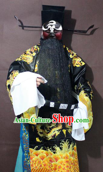 Traditional China Beijing Opera Prime Minister Costume Black Embroidered Robe, Chinese Peking Opera Bao Zheng Gwanbok