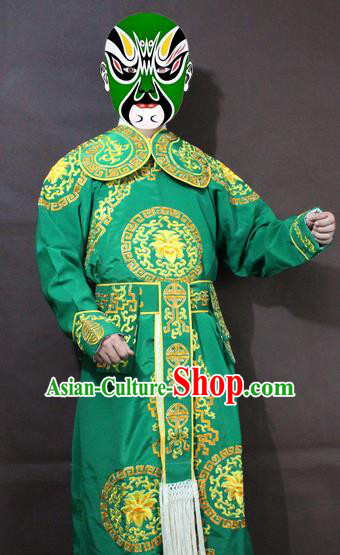 Traditional China Beijing Opera Takefu Embroidery Green Costume, Chinese Peking Opera Soldiers Embroidered Clothing