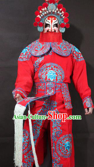 Traditional China Beijing Opera Takefu Embroidery Red Costume, Chinese Peking Opera Soldiers Embroidered Clothing
