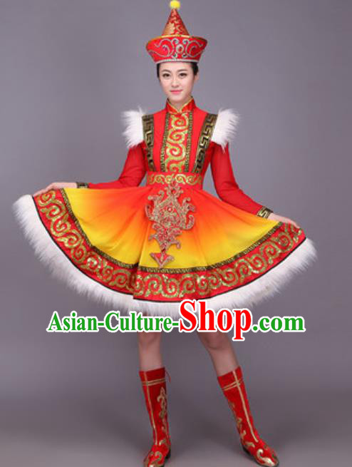 Chinese Traditional Mongol Nationality Dance Costume Mongolian Minority Folk Dance Dress for Women