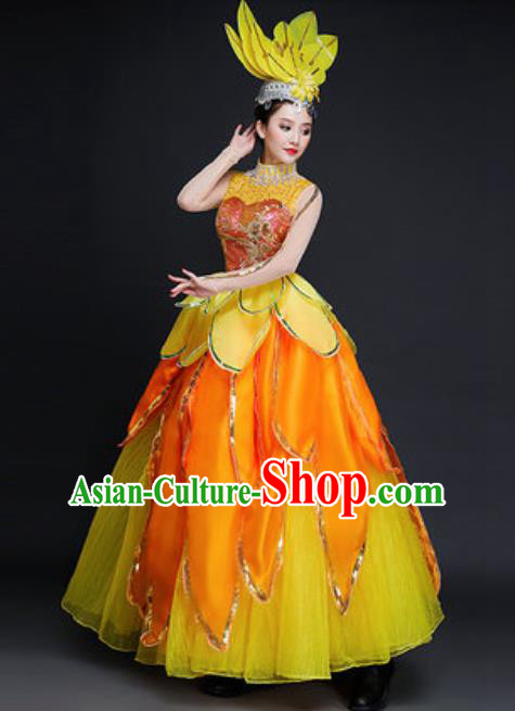 Professional Opening Dance Costume Stage Performance Classical Dance Chorus Yellow Dress for Women