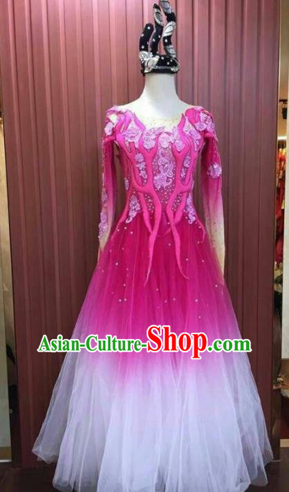 Chinese Traditional Folk Dance Costume Classical Dance Fan Dance Rosy Dress for Women