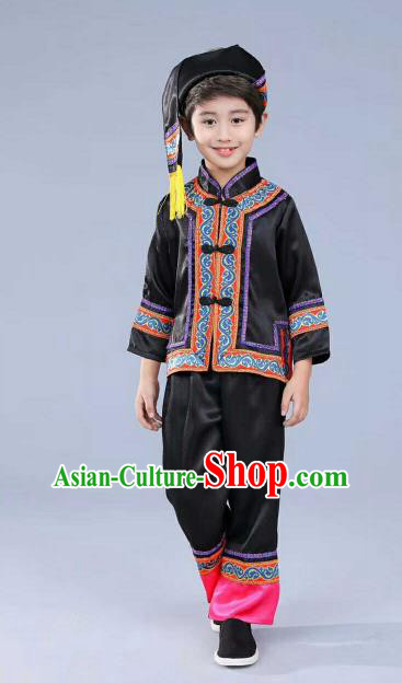 Chinese Traditional Miao Nationality Dance Costume Folk Dance Ethnic Black Clothing for Kids