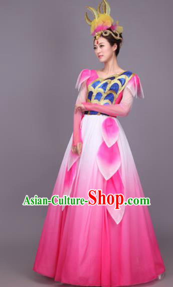 Chinese Traditional Classical Dance Costume Folk Dance Pink Dress for Women