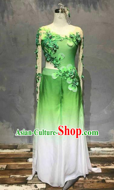 Chinese Traditional Folk Dance Costume Classical Dance Yangko Green Dress for Women
