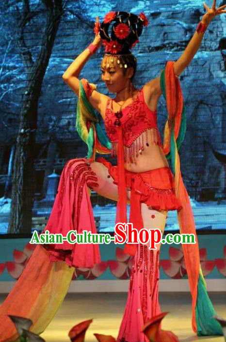 Chinese Traditional Folk Dance Costume Classical Flying Dance Red Clothing for Women