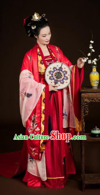 Traditional Chinese Tang Dynasty Wedding Red Hanfu Dress Ancient Bride Costumes Complete Set for Women