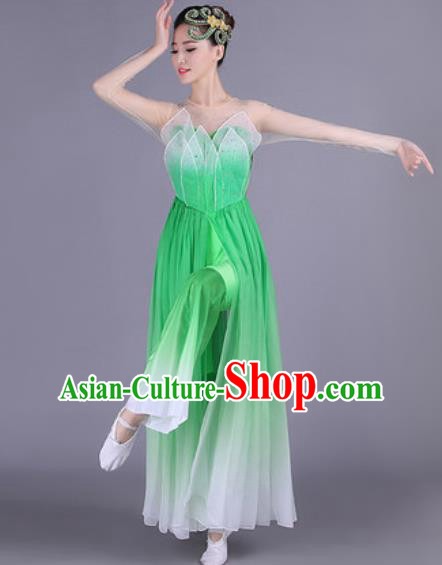Chinese Traditional Classical Dance Costume Lotus Dance Folk Dance Green Dress for Women