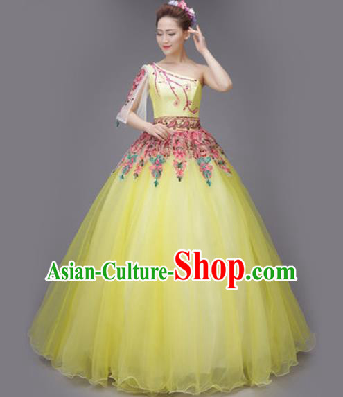 Professional Modern Dance Chorus Yellow Dress Opening Dance Stage Performance Costume for Women