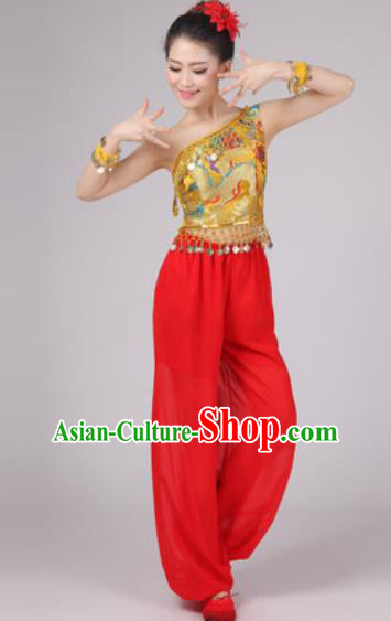Chinese Classical Dance Drum Dance Costume Traditional Folk Dance Yangko Golden Clothing for Women