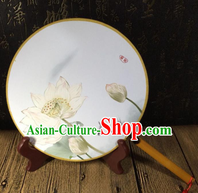 Chinese Ancient Palace Fans Handmade Printing Lotus Round Fans for Women