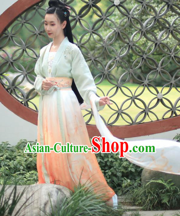 Chinese Ancient Embroidered Costumes Traditional Tang Dynasty Princess Hanfu Dress for Women