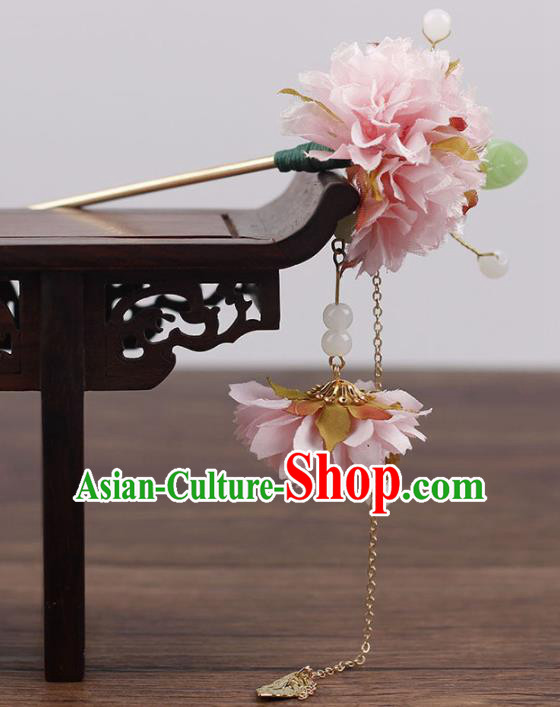 Chinese Ancient Hanfu Hair Accessories Traditional Pink Flowers Hairpins for Women