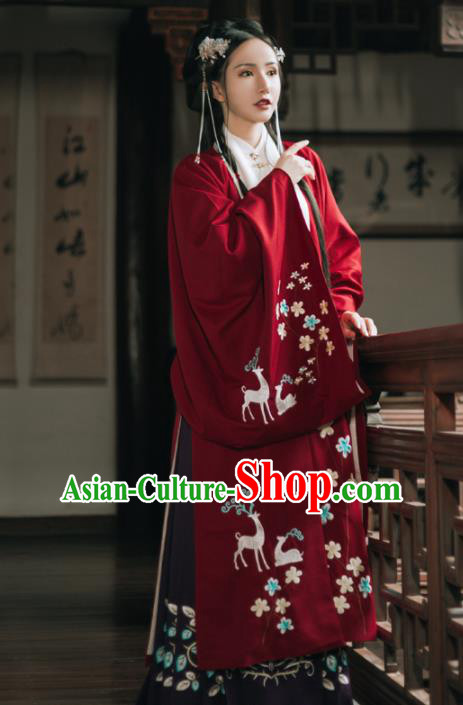 Chinese Ancient Embroidered Costumes Ming Dynasty Princess Red Hanfu Dress for Women