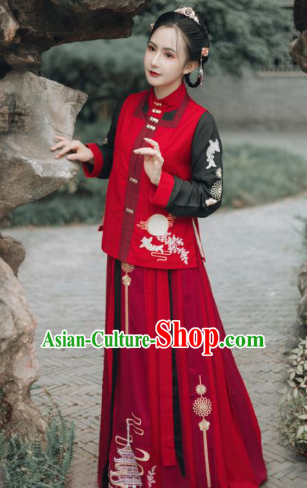 Chinese Ancient Embroidered Costumes Ming Dynasty Young Lady Hanfu Dress for Women