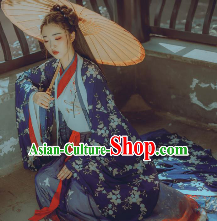 Chinese Ancient Young Lady Costumes Jin Dynasty Princess Embroidered Hanfu Dress for Women