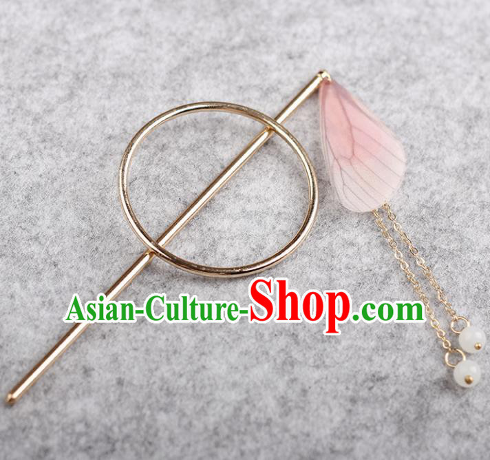 Chinese Ancient Hanfu Hair Accessories Traditional Swordswoman Pink Butterfly Wing Hairpins for Women