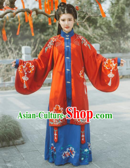 Chinese Ancient Ming Dynasty Princess Costumes Embroidered Hanfu Dress for Women