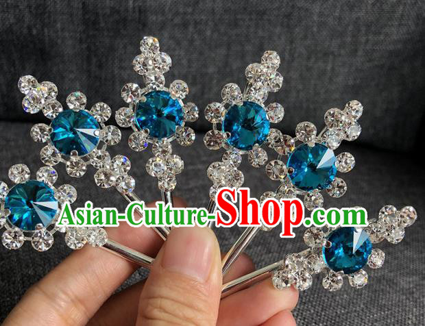 Chinese Traditional Peking Opera Diva Hair Accessories Ancient Blue Crystal Hairpins for Women