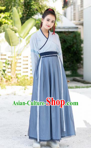 Chinese Ancient Jin Dynasty Costumes Swordswoman Embroidered Hanfu Dress for Women