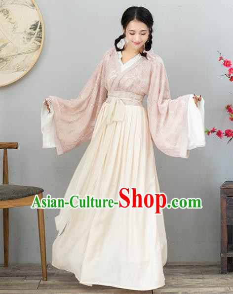 Ancient Chinese Jin Dynasty Princess Costumes Fairy Embroidered Lace Hanfu Dress for Women