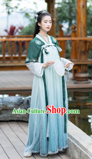 Ancient Chinese Tang Dynasty Palace Princess Costumes Green Hanfu Dress for Rich