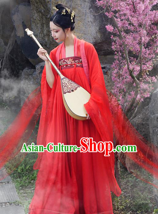 Chinese Traditional Tang Dynasty Imperial Consort Wedding Costumes Ancient Peri Goddess Embroidered Hanfu Dress for Rich