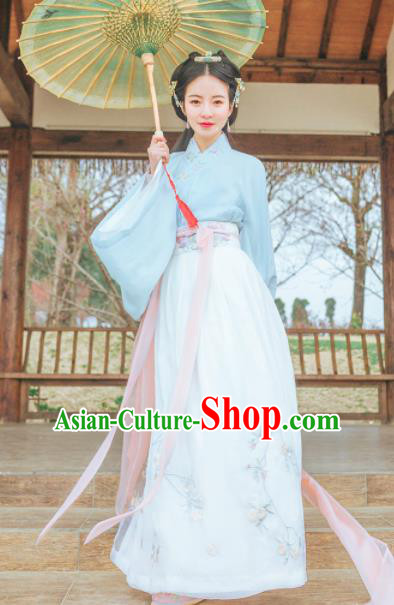 Chinese Traditional Jin Dynasty Nobility Lady Costumes Ancient Peri Goddess Embroidered Hanfu Dress for Rich