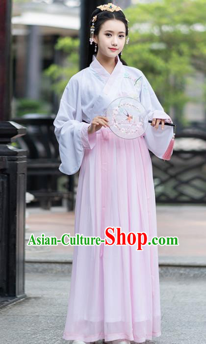 Ancient Chinese Ming Dynasty Princess Historical Costumes Nobility Lady Pink Hanfu Dress for Women