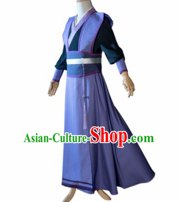 Chinese Traditional Cosplay Nobility Childe Costumes Ancient Swordsman Purple Robe for Men
