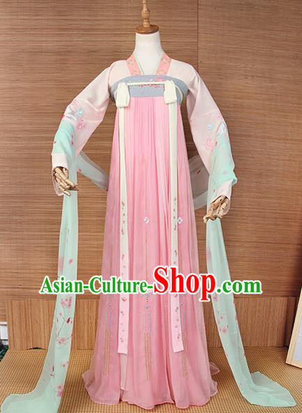 Top Grade Chinese Cosplay Princess Costumes Ancient Tang Dynasty Palace Lady Pink Dress for Women