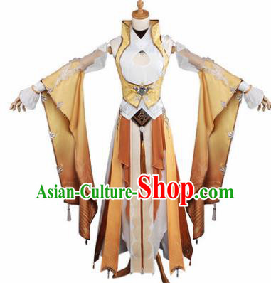 Top Grade Chinese Cosplay Young Lady Female Assassin Costumes Ancient Swordswoman Golden Dress for Women