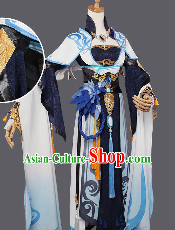 Top Grade Chinese Cosplay Taoist Nun Costumes Ancient Swordswoman Golden Dress for Women