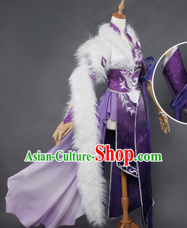 Top Grade Chinese Cosplay Costumes Ancient Swordswoman Purple Dress for Women