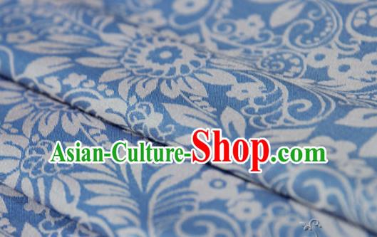 Asian Chinese Traditional Pattern Fabric Blue Brocade Silk Fabric Material