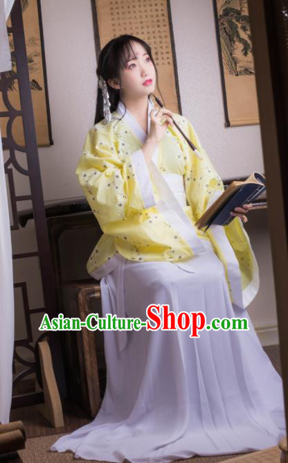 Chinese Ancient Peri Yellow Hanfu Dress Han Dynasty Princess Costumes for Women