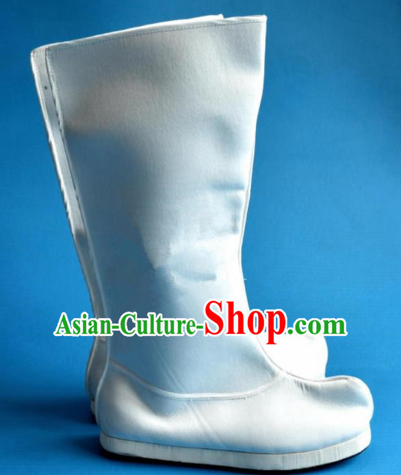 Chinese Traditional Beijing Opera Takefu Shoes Ancient Han Dynasty Swordsman White Boots for Men