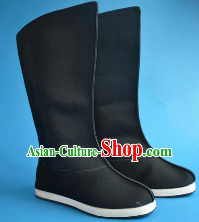 Chinese Traditional Beijing Opera Swordsman Shoes Ancient Qing Dynasty Imperial Bodyguard Black Boots for Men