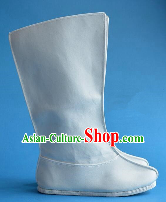 Chinese Traditional Beijing Opera Shoes Ancient Qing Dynasty Minister White Boots for Men
