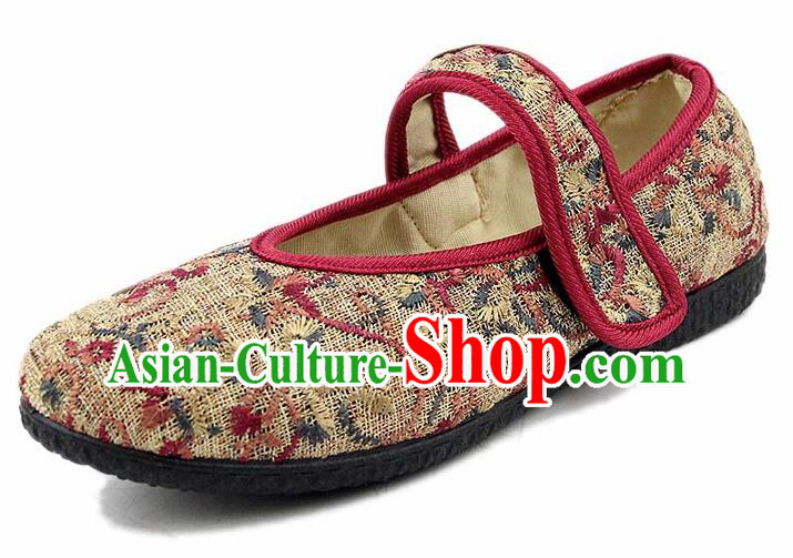 Chinese National Handmade Shoes Traditional Cloth Shoes Beige Shoes for Women