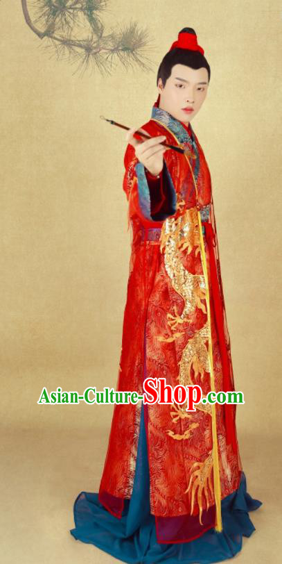 Chinese Ancient Bridegroom Red Clothing Tang Dynasty Nobility Childe Wedding Historical Costumes for Men