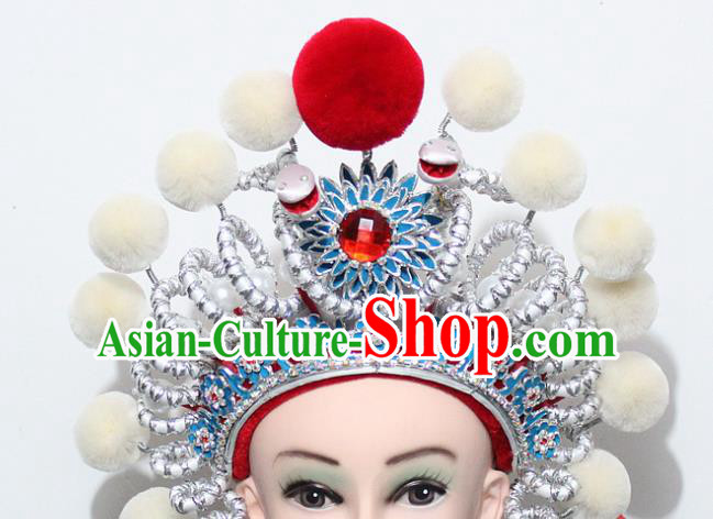 Chinese Traditional Peking Opera Blues Hair Accessories Ancient Female Warriors Helmet for Women