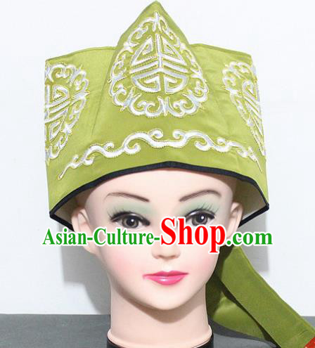 Chinese Traditional Peking Opera Old Gentleman Hat Ancient Ministry Councillor Green Hat for Men