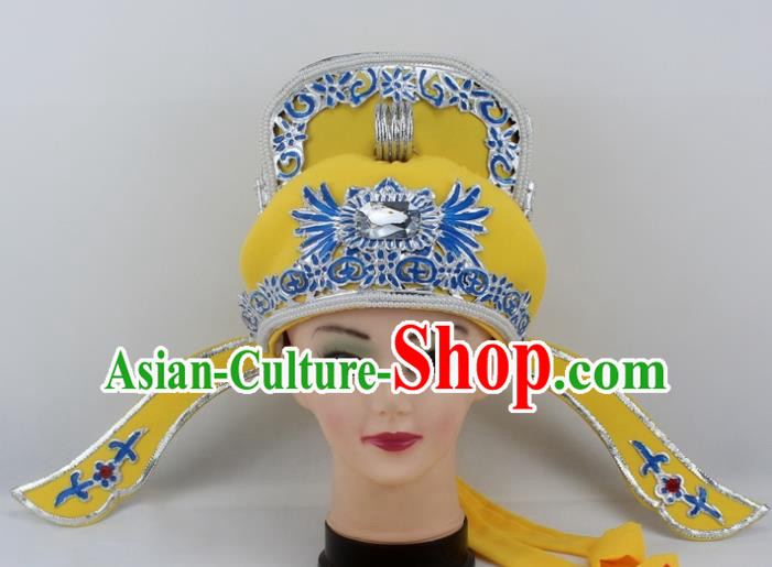 Chinese Traditional Peking Opera Niche Hats Ancient Scholar Yellow Hat for Men