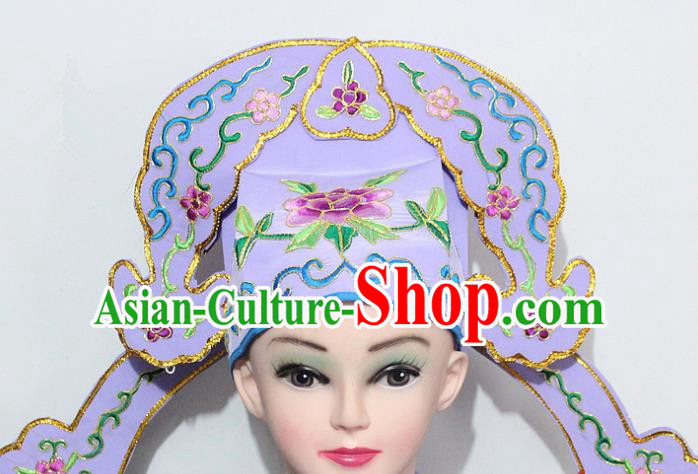 Chinese Traditional Peking Opera Niche Hats Ancient Nobility Childe Purple Hat for Men