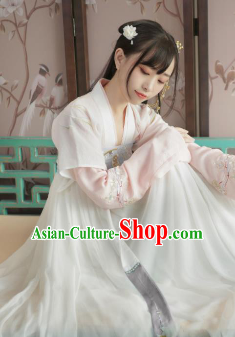 Chinese Ancient Tang Dynasty Palace Lady Hanfu Dress Traditional Embroidered Costumes for Women