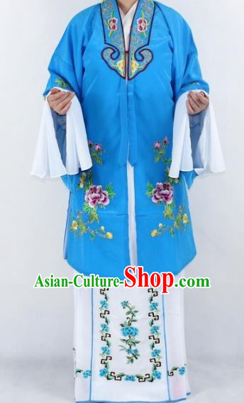 Chinese Traditional Peking Opera Actress Costumes Ancient Nobility Lady Blue Cloak for Women