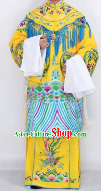Chinese Traditional Peking Opera Empress Costumes Ancient Queen Yellow Embroidered Robe for Women