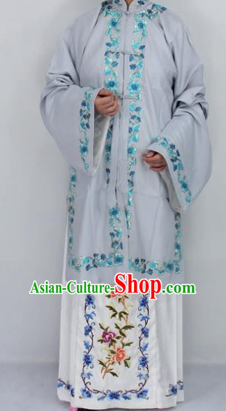 Chinese Traditional Peking Opera Diva Grey Costumes Ancient Princess Embroidered Cloak for Women