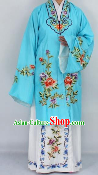 Chinese Traditional Peking Opera Nobility Lady Blue Costumes Ancient Princess Embroidered Cloak for Women